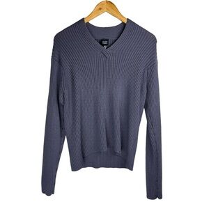 Eileen Fisher Merino Wool Ribbed Sweater Sz Large Vneck Slate Purple